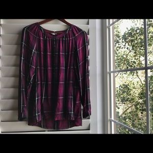 J Jill Plaid Burgundy Button Shirt Size S 6 Blouse